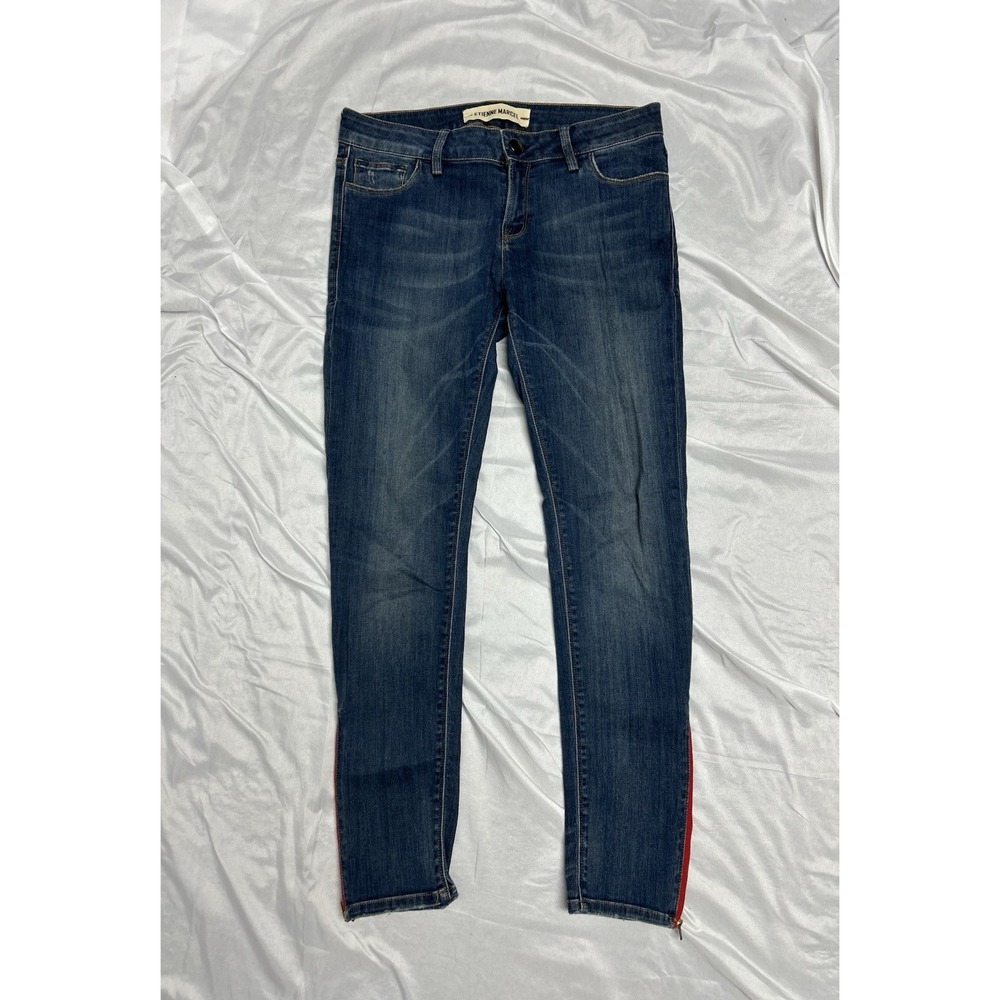 Etienne Marcel Signature Skinny Jeans Red Ankle Zipper Blue Med Wash Women's 29